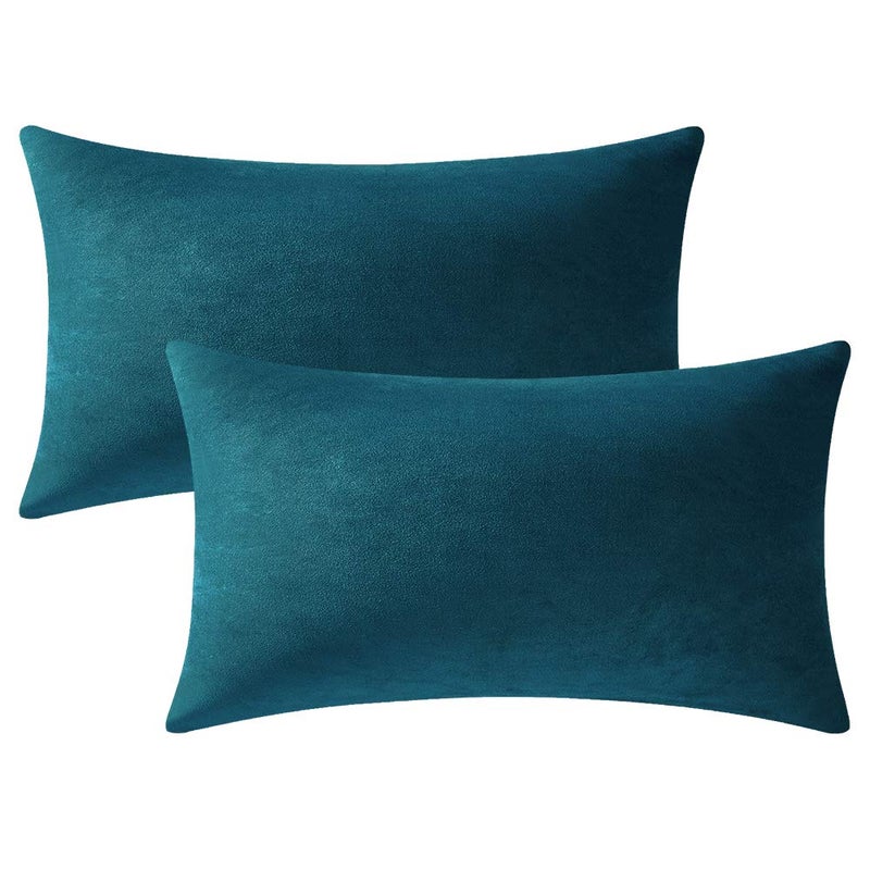 DEZENE Lumbar Pillow Covers 12x20 Teal: Pack of 2 Cozy Soft Velvet Rectangular Modern Luxury Decorative Throw Pillow Cases for Sofa Couch Living Room Bed Home Decor - Image 1